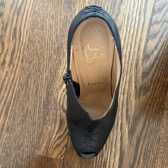 Christian Louboutin Black Leather Platform Ankle Booties with Red Sole - Picture 3 of 5